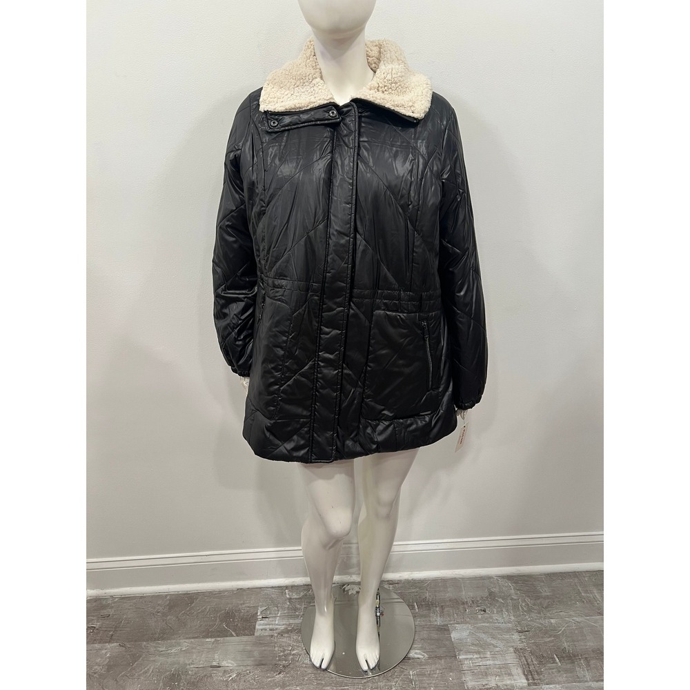 Kenneth Cole Coat Womens Black Quilted Puffer Jacket Sherpa Collar 1X New w Tags - Picture 1 of 16